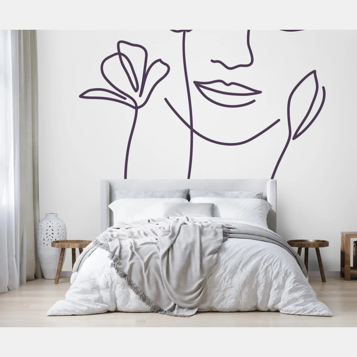 Carta da parati volto floreale a linea continua • Wallissimo® Carta da parati volto floreale a linea continua • Wallissimo®