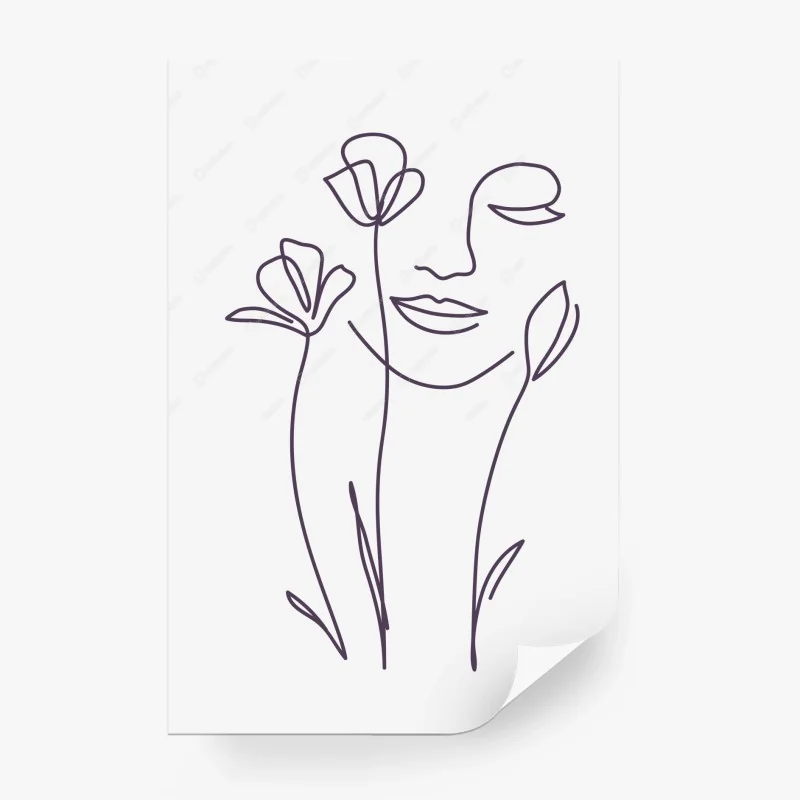 Carta da parati volto floreale a linea continua