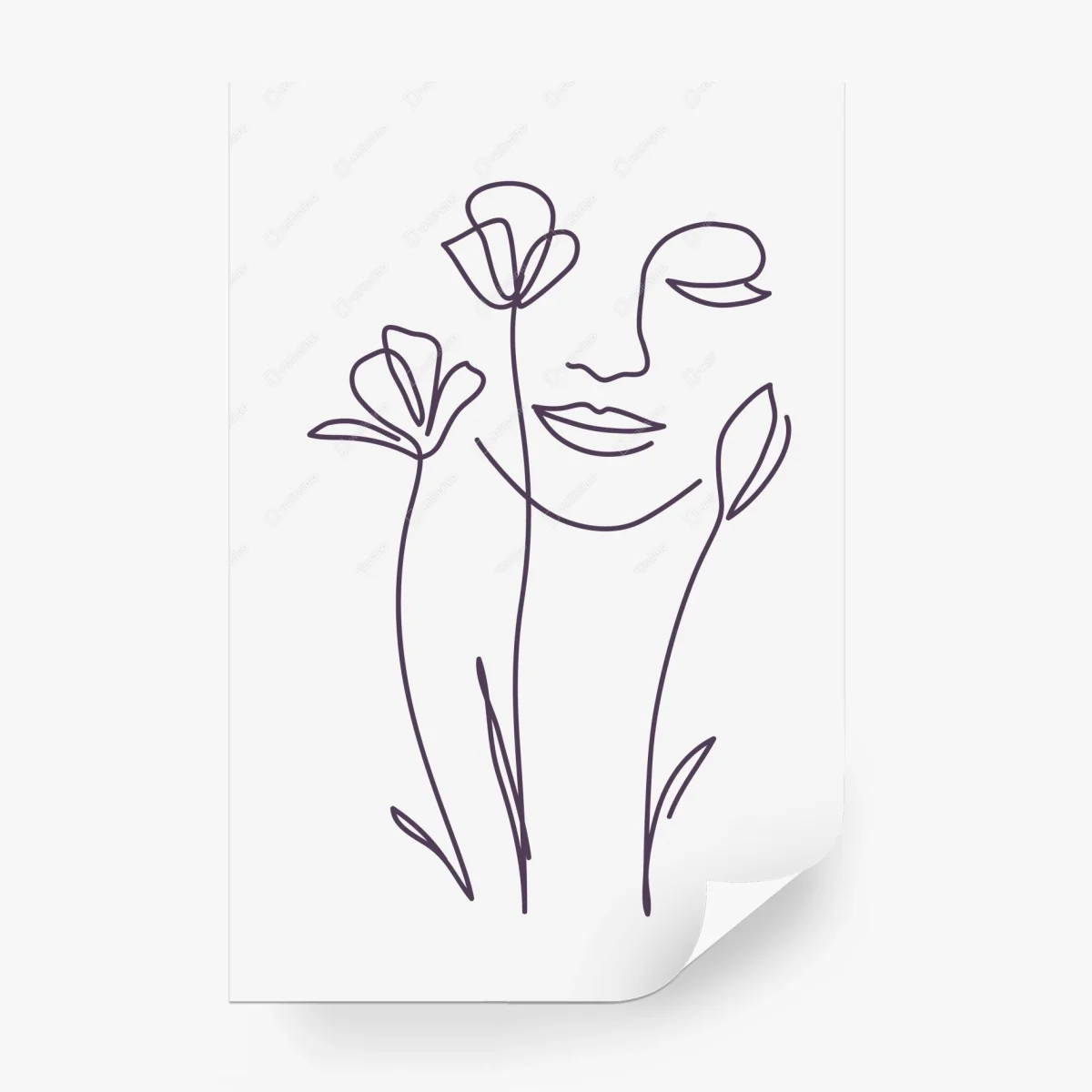 Carta da parati volto floreale a linea continua • Wallissimo® Carta da parati volto floreale a linea continua • Wallissimo®