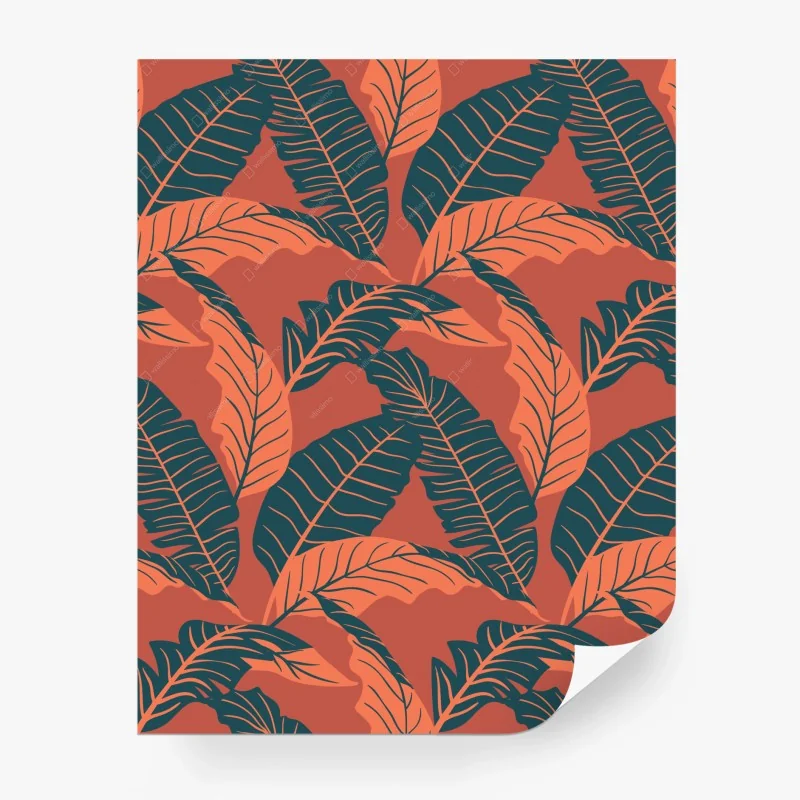Carta da parati motivo foglie tropicali su sfondo terracotta