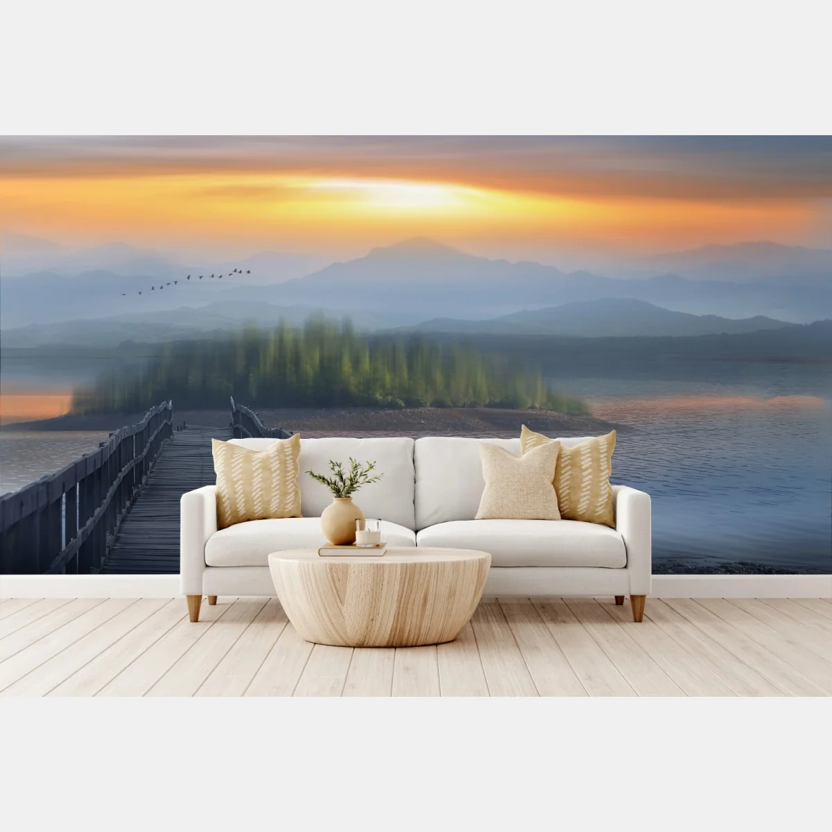 Carta da parati pontile verso l'isola al tramonto • Wallissimo® Carta da parati pontile verso l'isola al tramonto • Wallissimo®