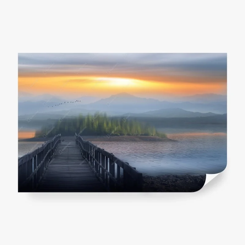 Carta da parati pontile verso l'isola al tramonto