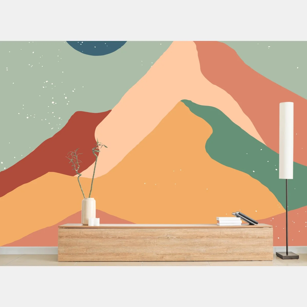 Carta da parati paesaggio montano astratto in stile mid-century • Wallissimo® Carta da parati paesaggio montano astratto in stile mid-century • Wallissimo®