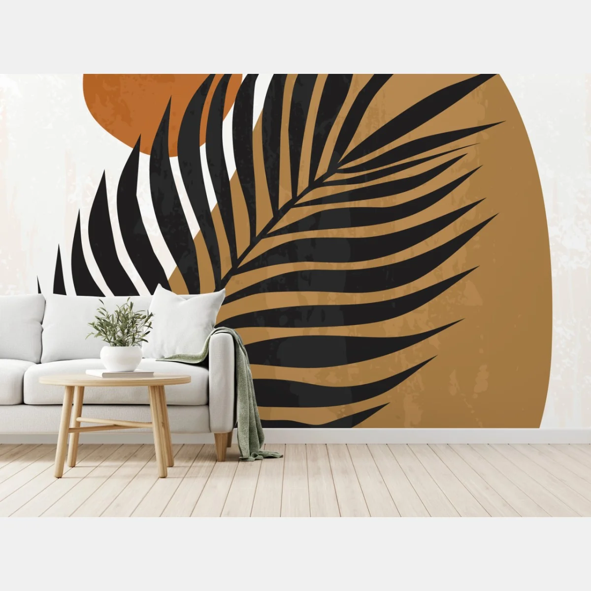 Carta da parati palma astratta su sfondo terroso • Wallissimo® Carta da parati palma astratta su sfondo terroso • Wallissimo®