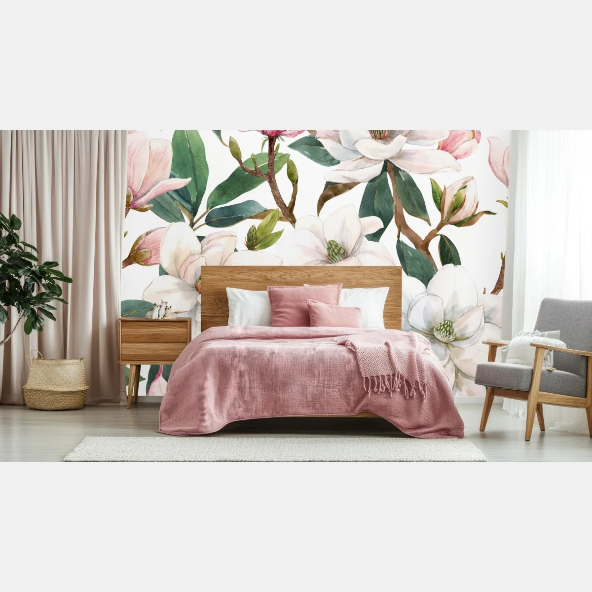 Carta da parati motivo magnolia acquerellato per decorazione da parete • Wallissimo® Carta da parati motivo magnolia acquerellato per decorazione da parete • Wallissimo®