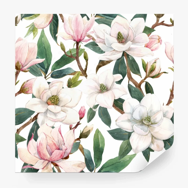 Carta da parati motivo magnolia acquerellato per decorazione da parete