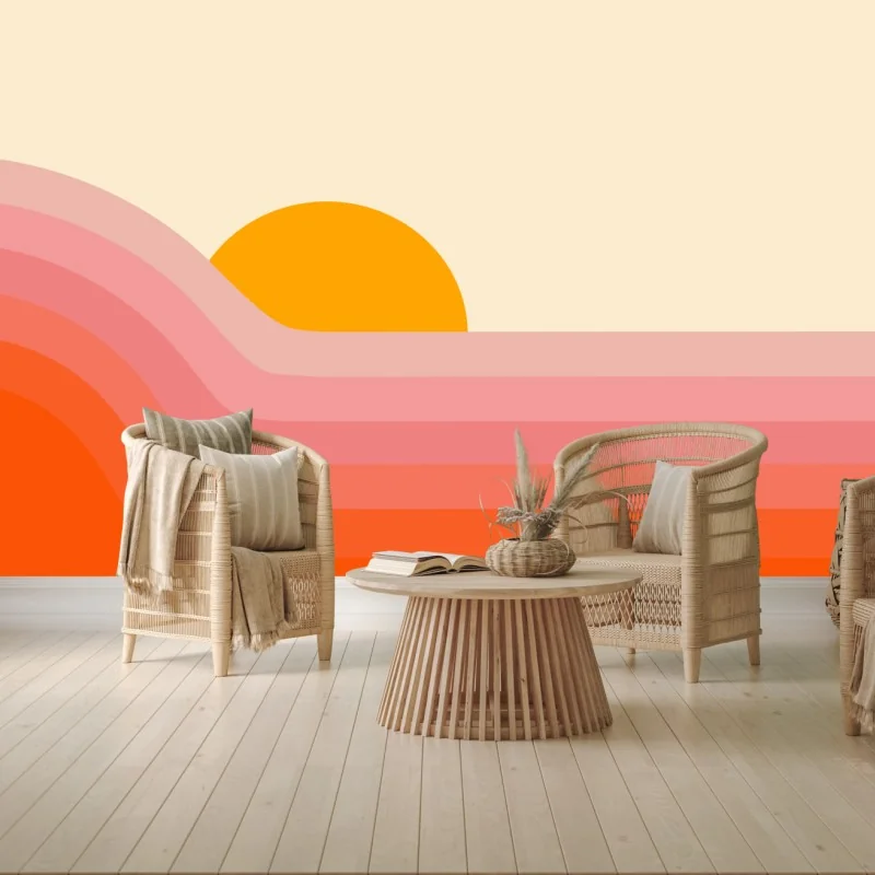 Carta da parati tramonto astratto a onde in stile retrò