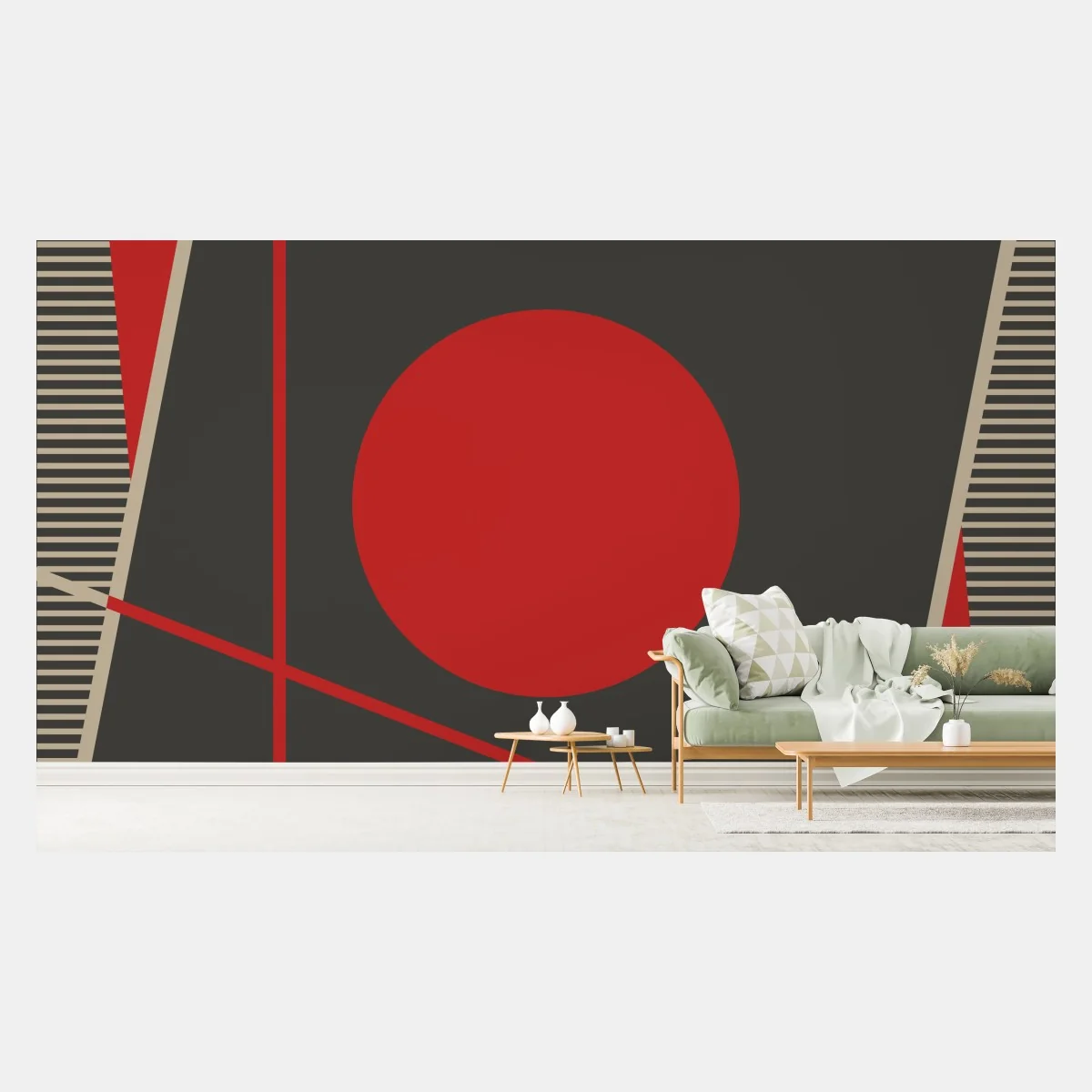 Carta da parati composizione geometrica in rosso e grigio • Wallissimo® Carta da parati composizione geometrica in rosso e grigio • Wallissimo®