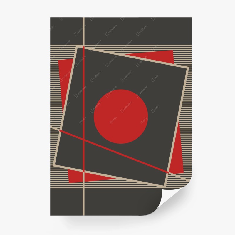 Carta da parati composizione geometrica in rosso e grigio