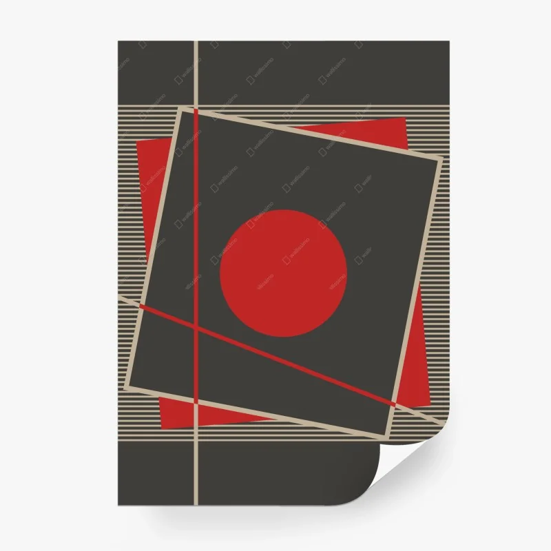 Carta da parati composizione geometrica in rosso e grigio