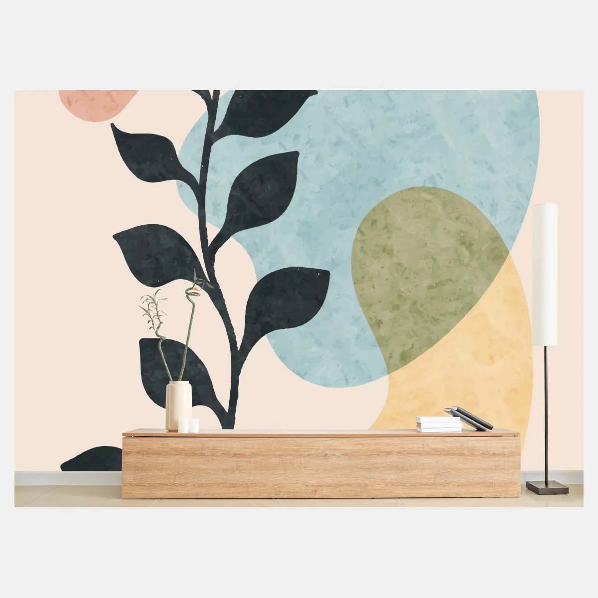 Carta da parati ramo botanico astratto su sfondo pastello • Wallissimo® Carta da parati ramo botanico astratto su sfondo pastello • Wallissimo®