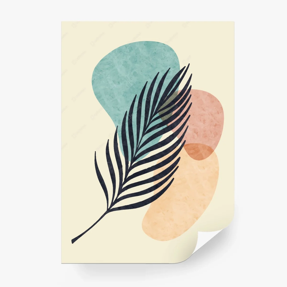 Carta da parati foglia boho su forme astratte color pastello • Wallissimo®