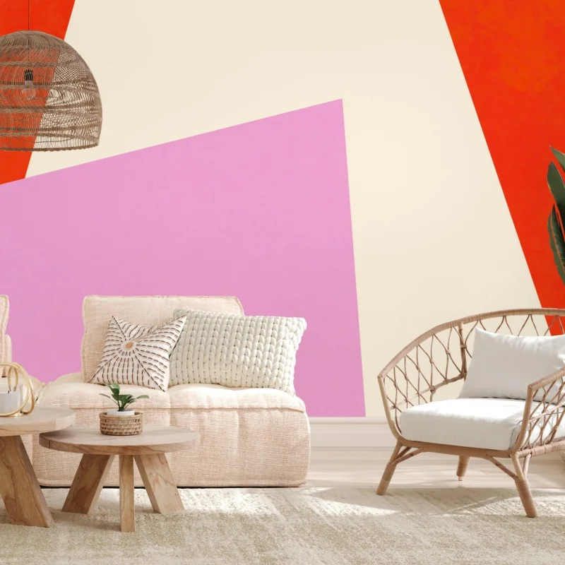 Carta da parati composizione geometrica rosa e crema su sfondo arancione • Wallissimo®