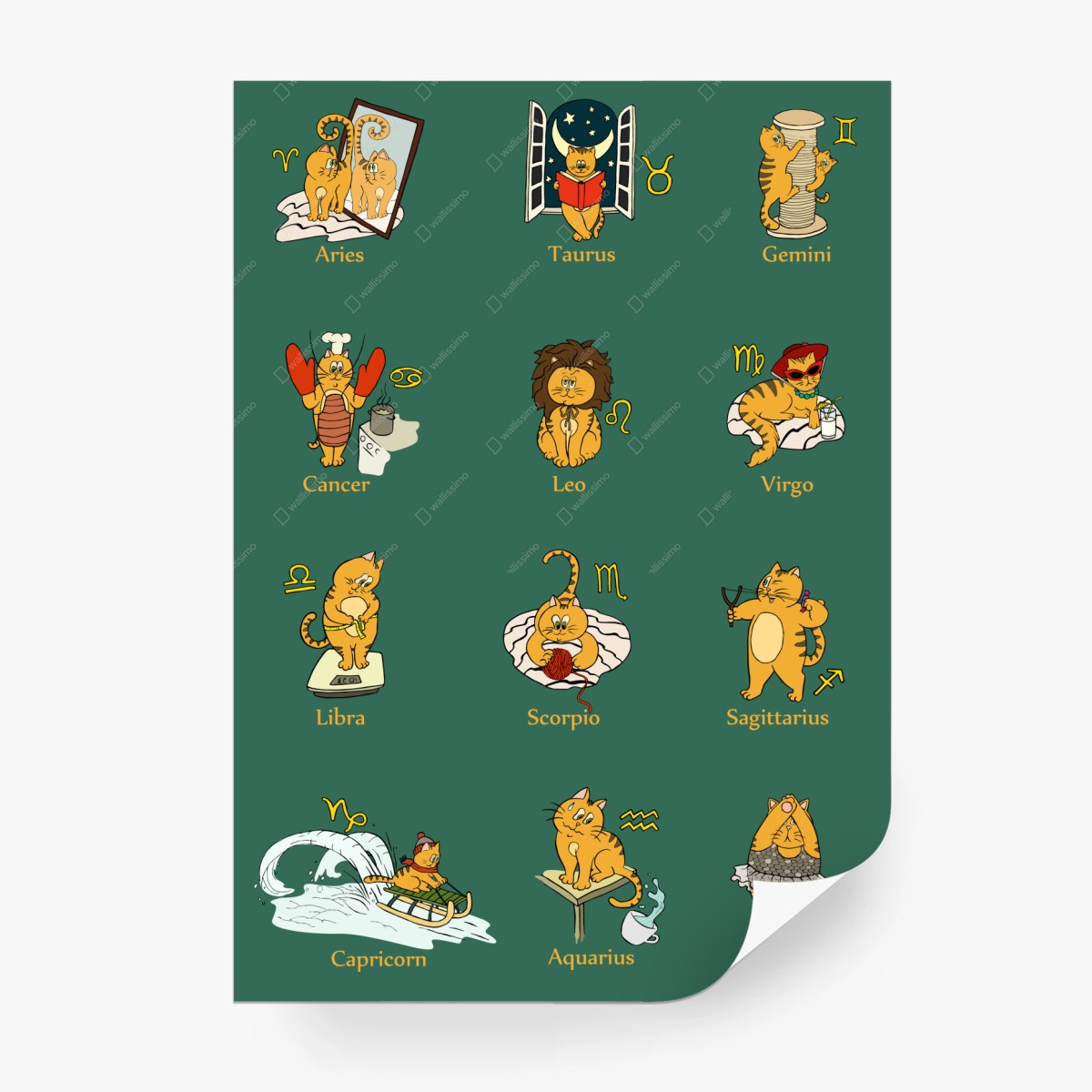 Carta da parati zodiaco felino illustrato • Wallissimo®