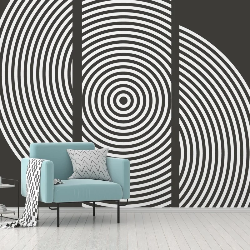 Carta da parati cerchi concentrici minimalisti su sfondo scuro