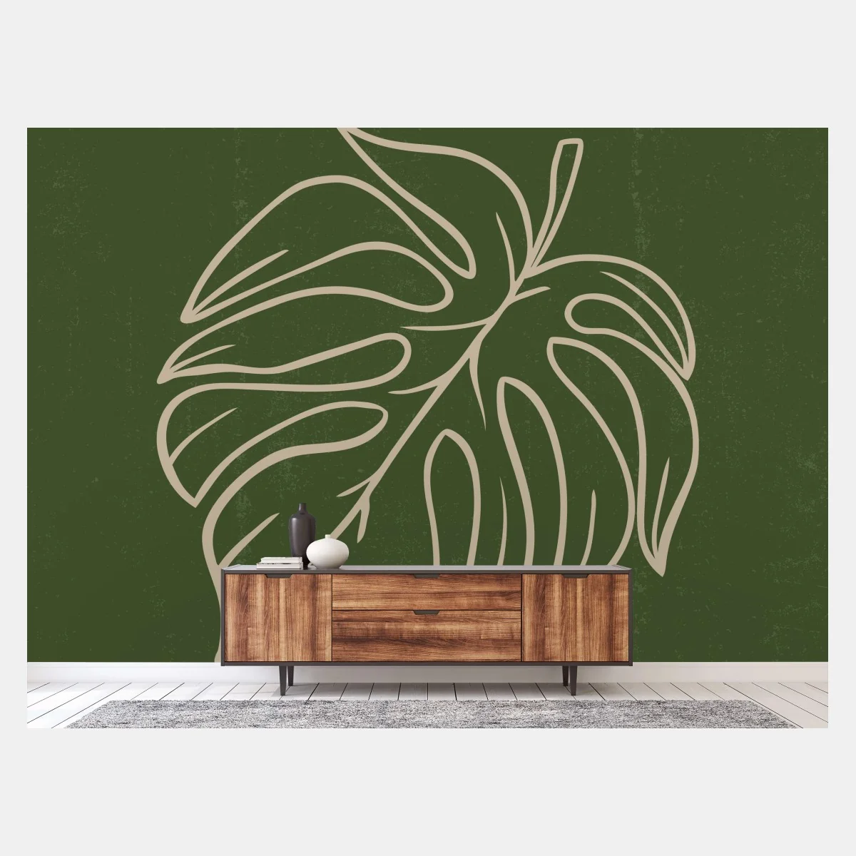 Carta da parati foglia di monstera minimalista su sfondo verde • Wallissimo® Carta da parati foglia di monstera minimalista su sfondo verde • Wallissimo®