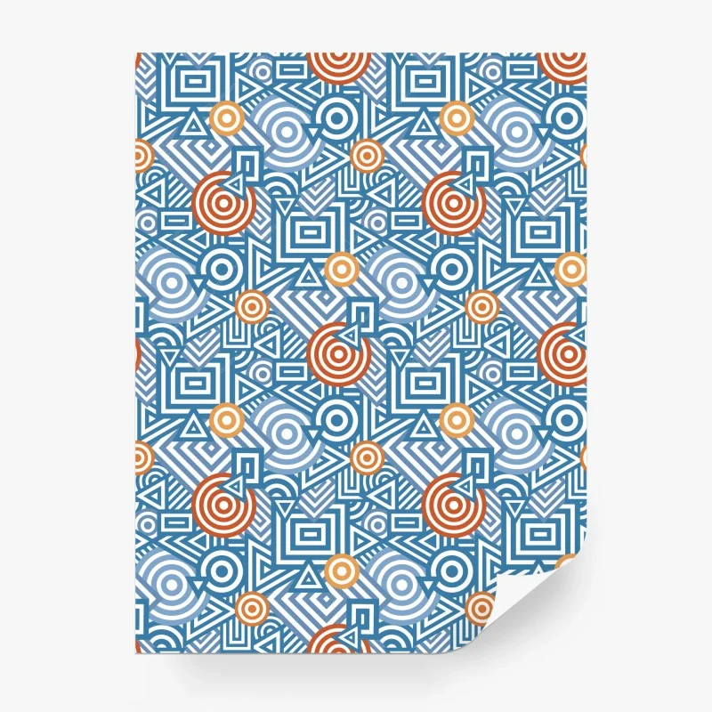 Carta da parati motivo geometrico retrò in blu e arancione