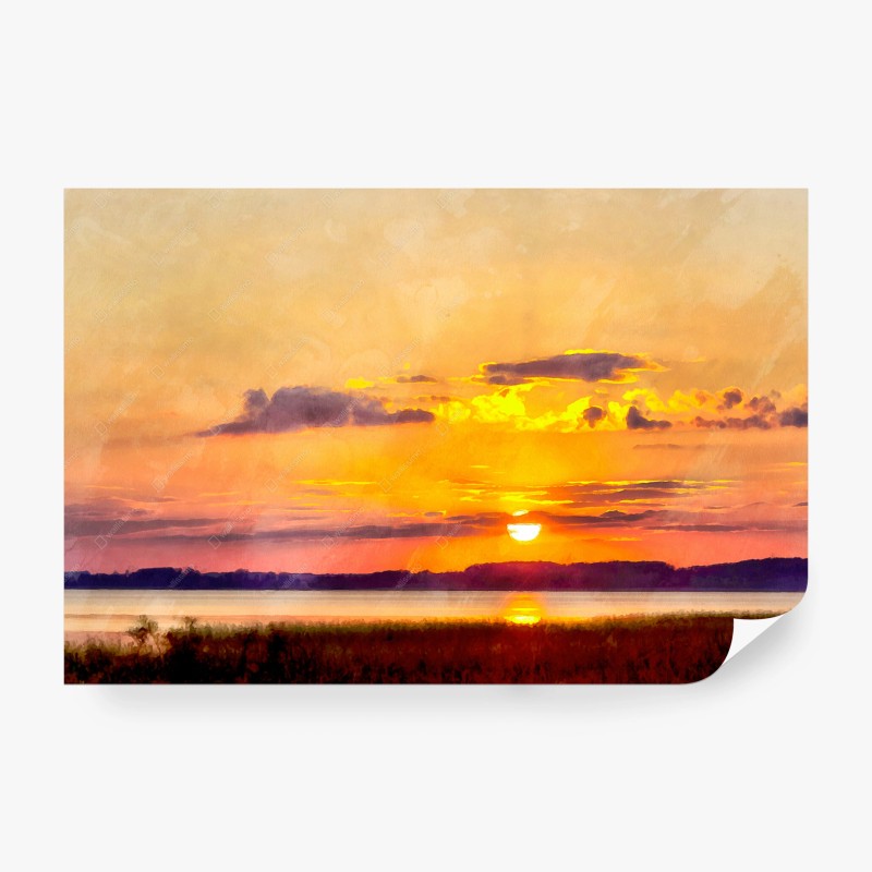 Carta da parati tramonto dorato sul lago