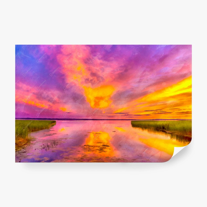 Carta da parati tramonto caleidoscopico sullo stagno