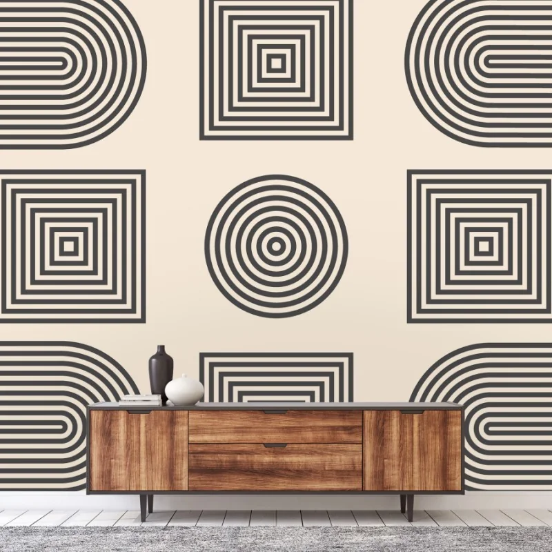 Carta da parati motivo geometrico minimalista beige e nero