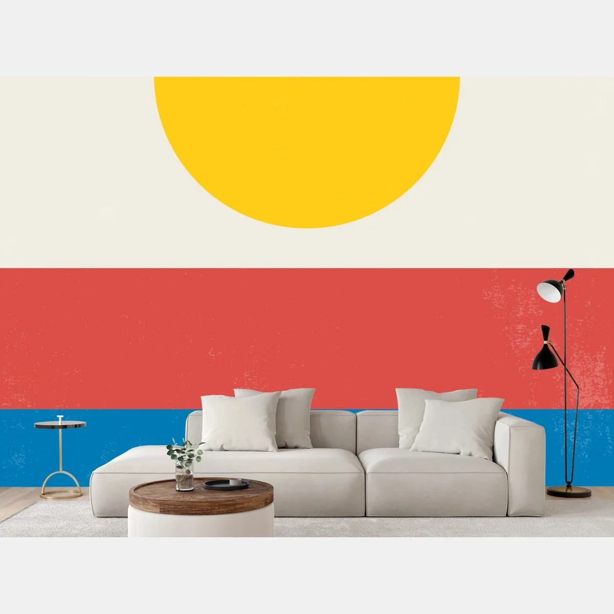 Carta da parati sole geometrico su strisce colorate • Wallissimo® Carta da parati sole geometrico su strisce colorate • Wallissimo®