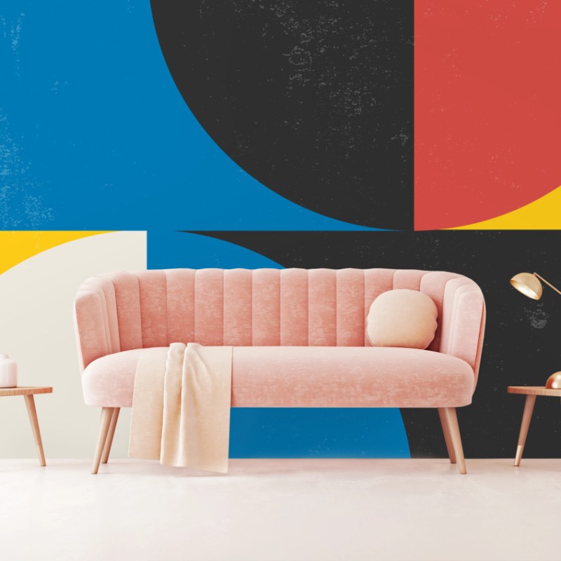 Carta da parati composizione geometrica dai colori primari con effetto invecchiato