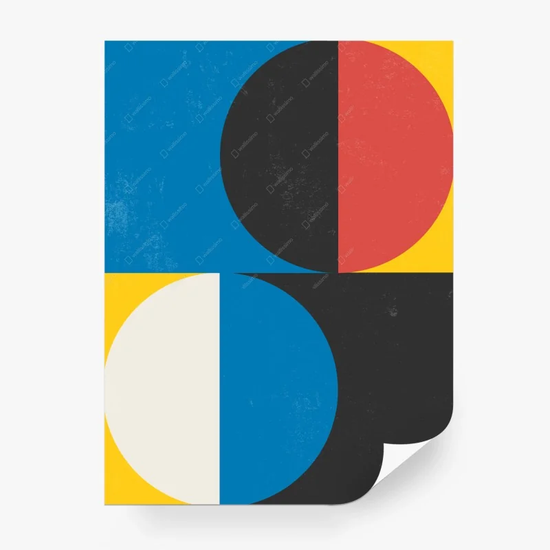 Carta da parati composizione geometrica dai colori primari con effetto invecchiato