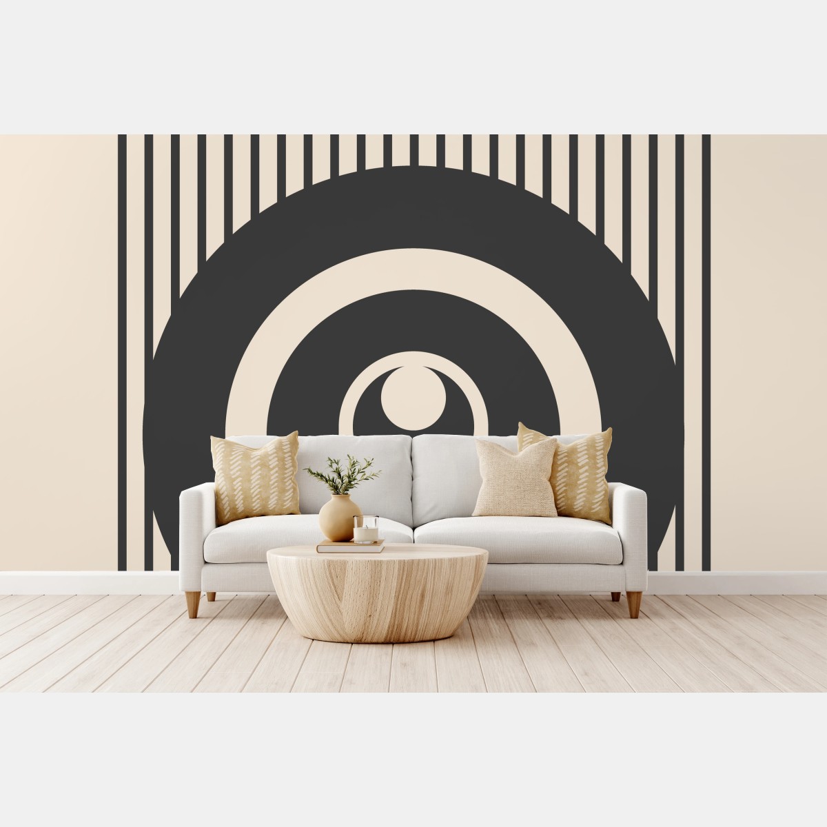 Carta da parati simmetria geometrica con cerchi concentrici • Wallissimo®