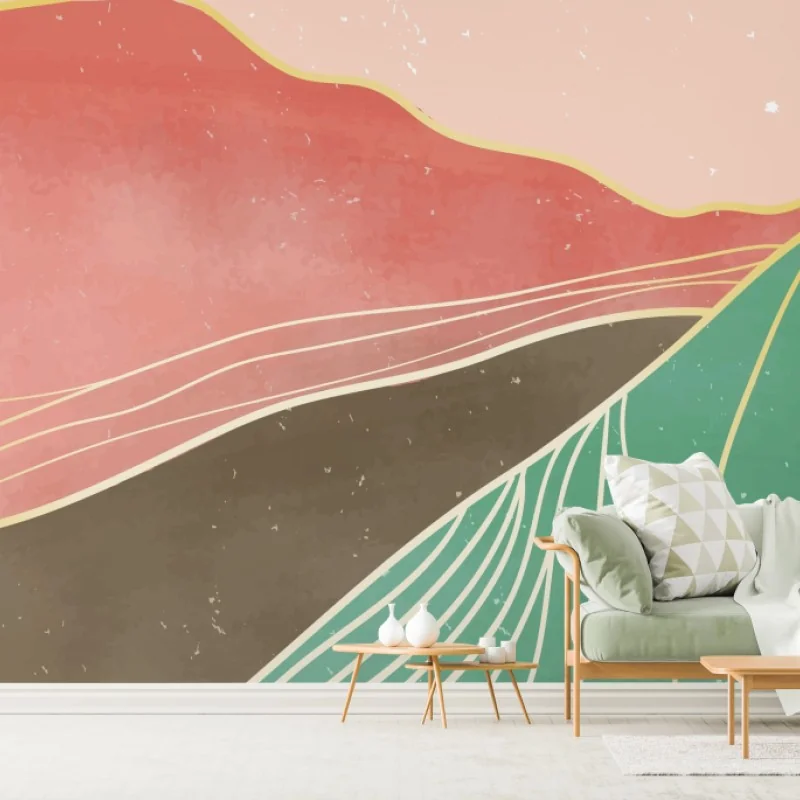 Carta da parati paesaggio montano astratto in toni pastello
