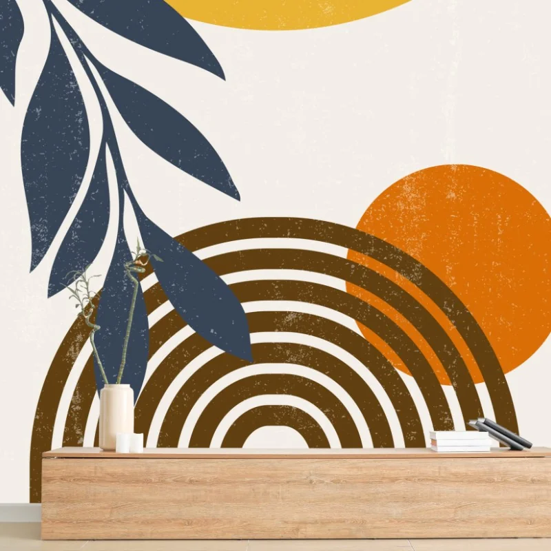 Carta da parati arte astratta boho con arco e sole