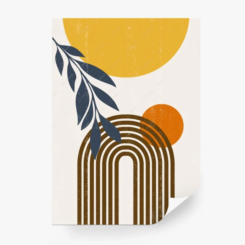 Carta da parati arte astratta boho con arco e sole