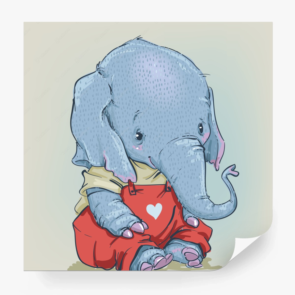 Carta da parati elefantino tenero con salopette rossa • Wallissimo®