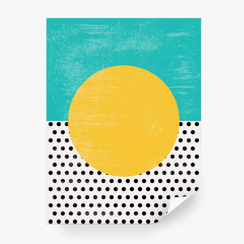 Carta da parati composizione astratta con cerchio giallo e pois