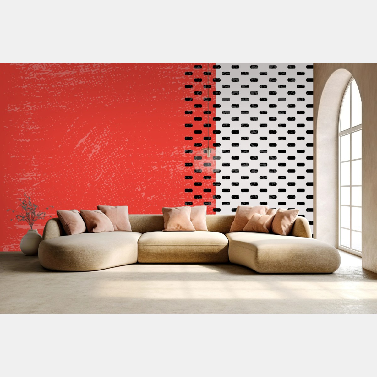 Carta da parati composizione astratta rosso e bianco con reticolo • Wallissimo® Carta da parati composizione astratta rosso e bianco con reticolo • Wallissimo®