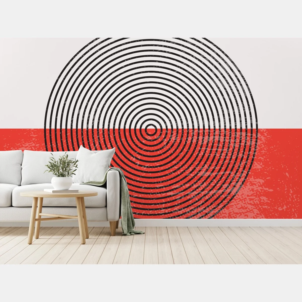 Carta da parati cerchi concentrici su fondo rosso e bianco • Wallissimo® Carta da parati cerchi concentrici su fondo rosso e bianco • Wallissimo®