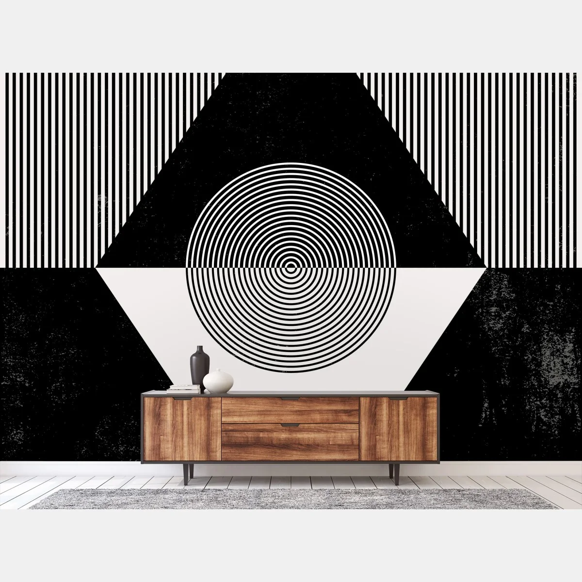 Carta da parati arte geometrica minimal in bianco e nero • Wallissimo® Carta da parati arte geometrica minimal in bianco e nero • Wallissimo®