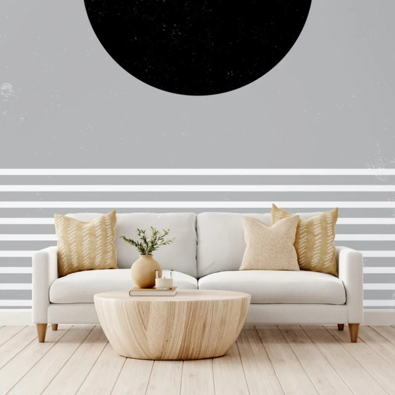 Carta da parati cerchio nero su righe minimaliste