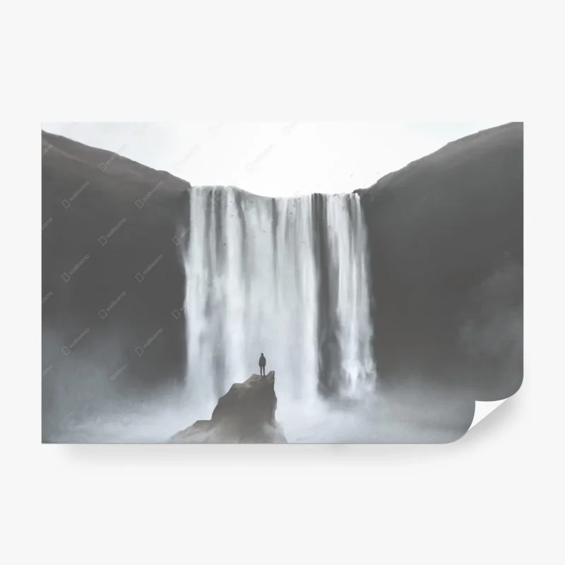 Carta da parati cascata maestosa e figura solitaria