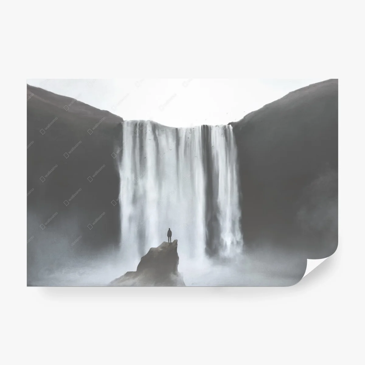 Carta da parati cascata maestosa e figura solitaria • Wallissimo® Carta da parati cascata maestosa e figura solitaria • Wallissimo®