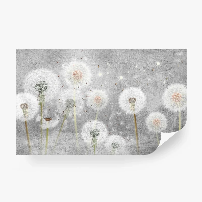 Carta da parati soffioni nel vento su sfondo grigio testurizzato