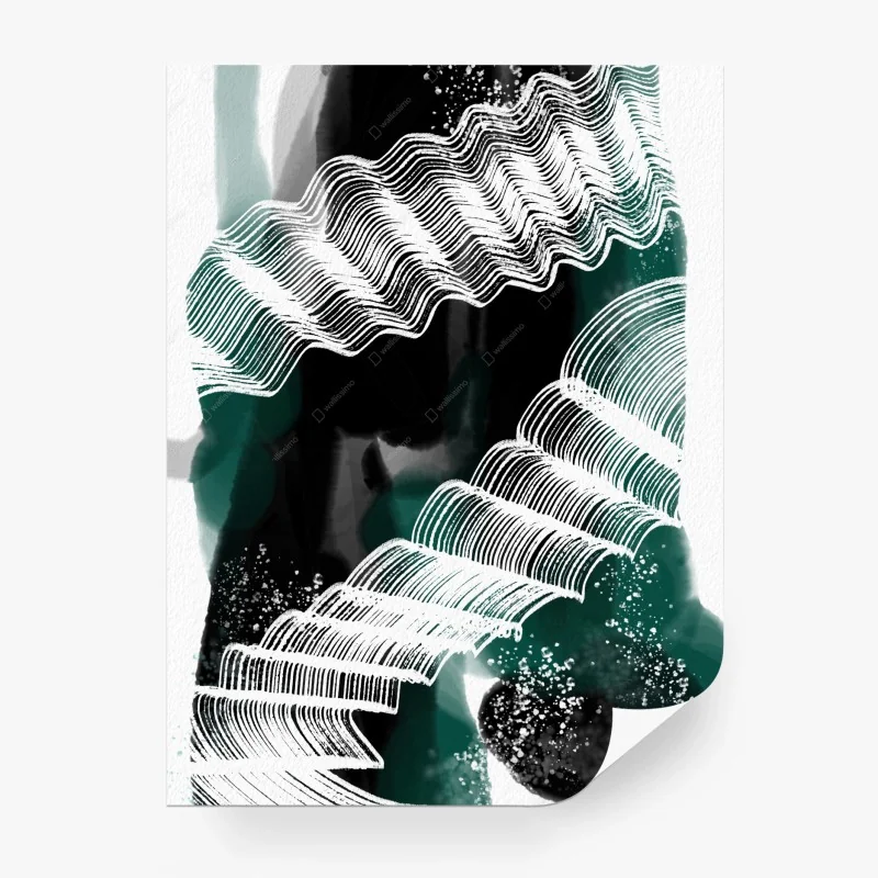 Carta da parati composizione astratta di onde e linee verdi • Wallissimo® Carta da parati composizione astratta di onde e linee verdi • Wallissimo®