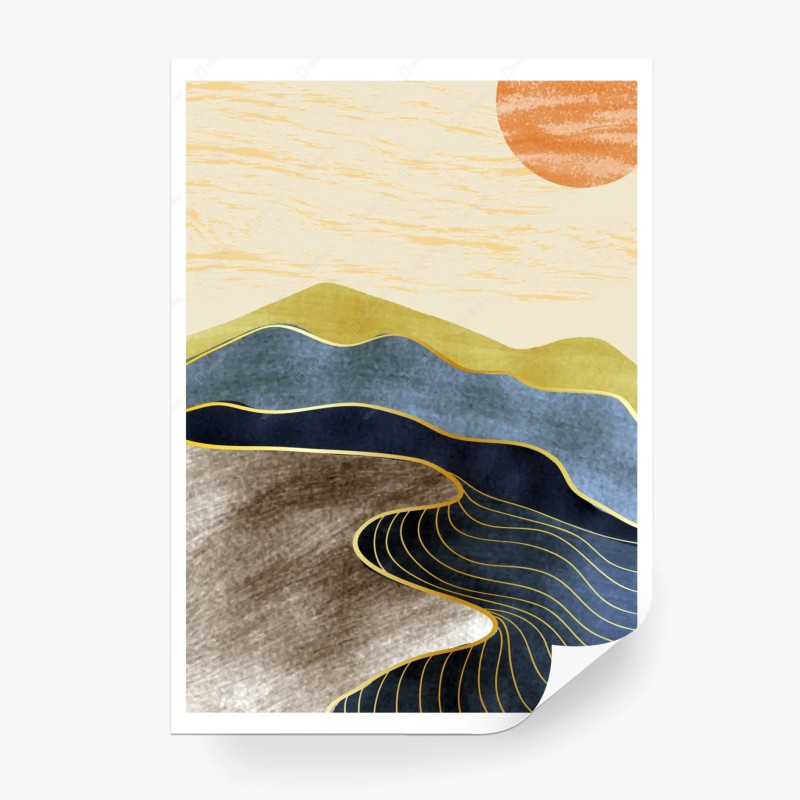 Carta da parati paesaggio astratto minimalista con linee dorate
