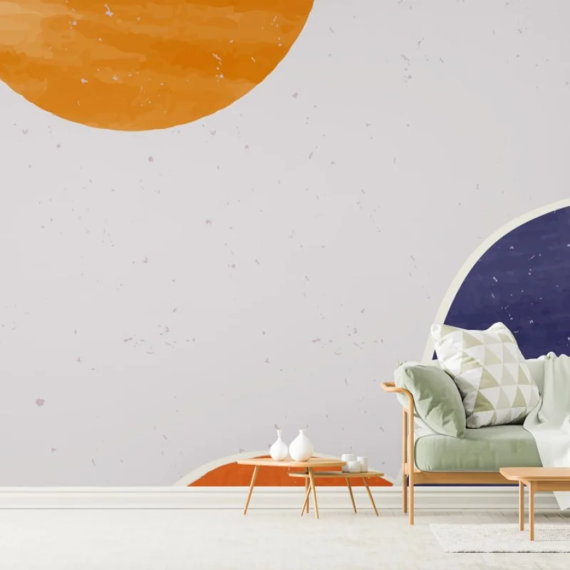 Carta da parati paesaggio astratto minimalista con sole arancione