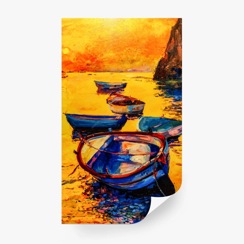 Carta da parati barche al tramonto sul mare dorato