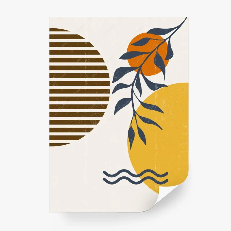 Carta da parati sole e foglie astratte in stile boho