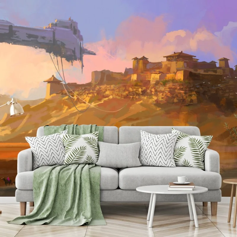 Carta da parati l'astronave dilapidata che fluttua sul deserto di Gobi