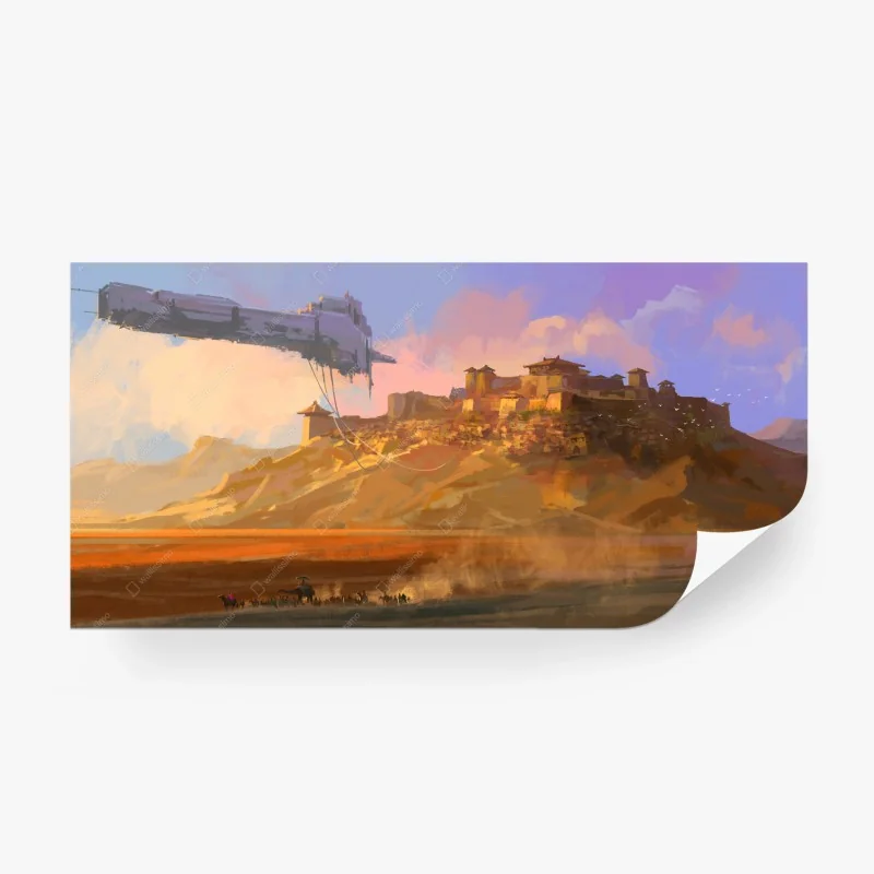 Carta da parati l'astronave dilapidata che fluttua sul deserto di Gobi