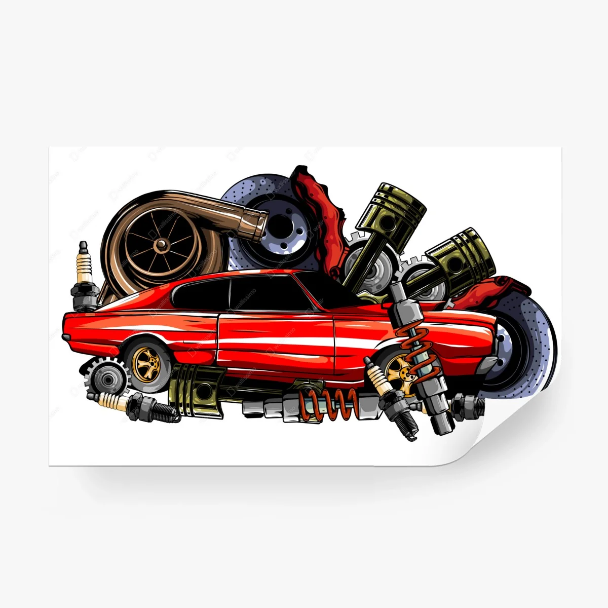 Carta da parati passione meccanica in rosso • Wallissimo®