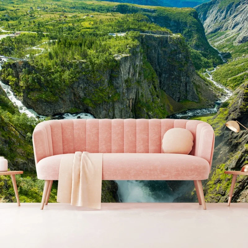 Carta da parati panorama maestoso di Voringfossen, Norvegia