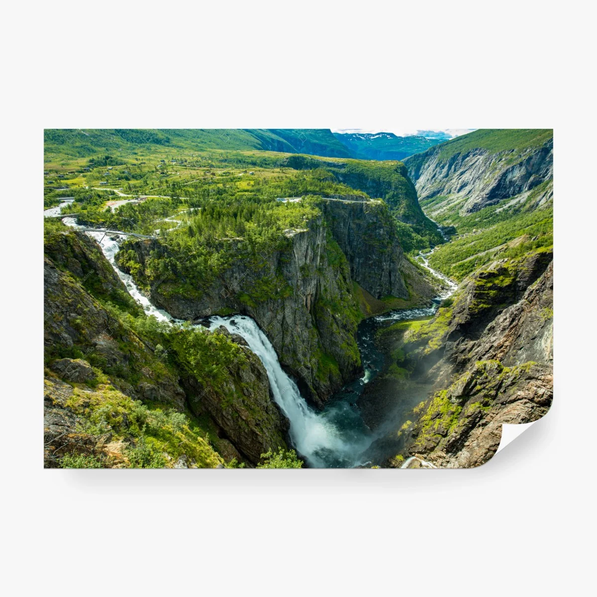 Carta da parati panorama maestoso di Voringfossen, Norvegia • Wallissimo®